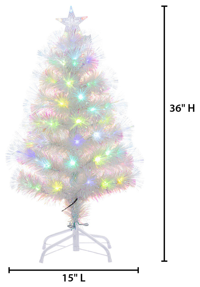 3' White Color Changing Fiber Optic Tree, Multi Color Fiber Optic LED Lights