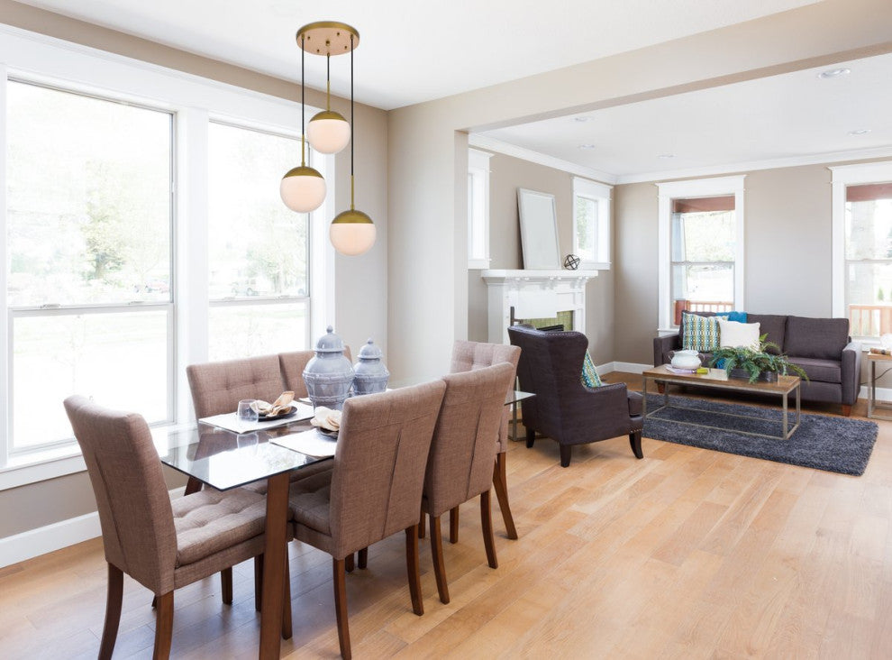 Midcentury Modern Brass And Frosted White 3-Light Pendant