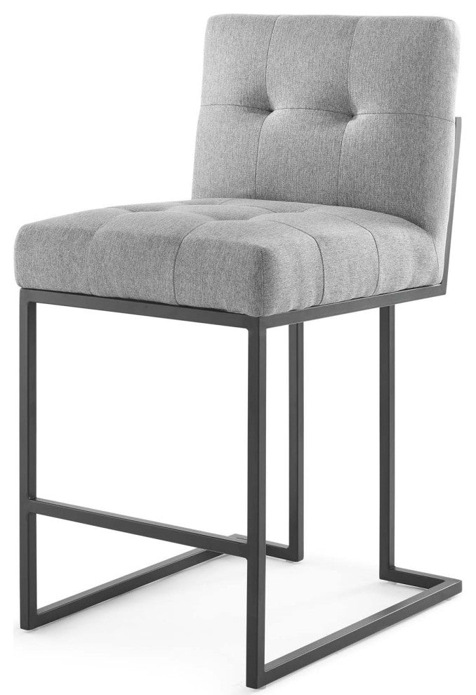 Counter Stool Chair, Fabric, Metal, Black Gray, Modern, Bar Pub Cafe Bistro