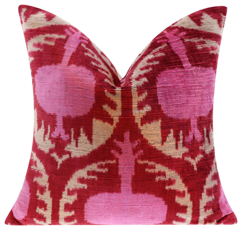 Silk Velvet Throw Pillow, 16x16, Red and Pink with Insert