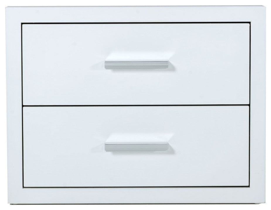 Modern Glossy White Box Nightstand With Two Drawers