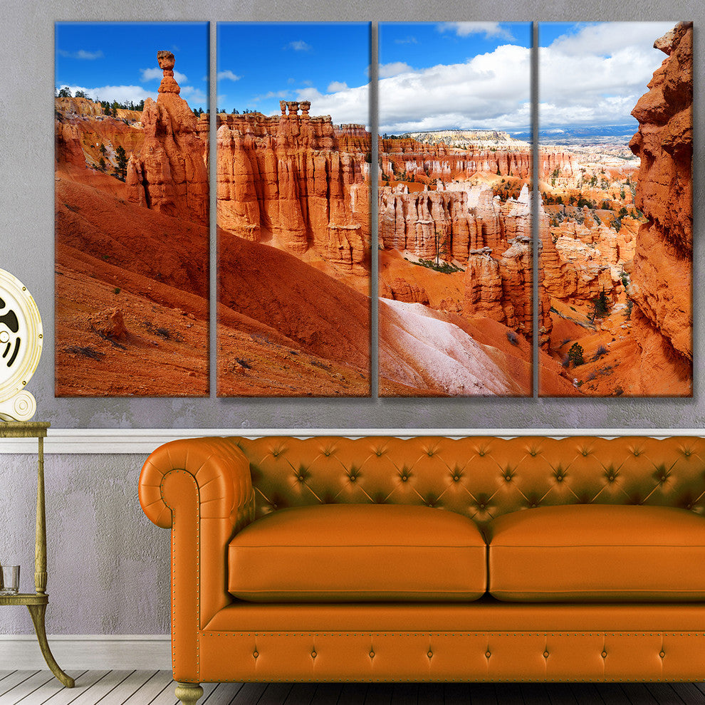Sandstone Hoodoos in Bryce Canyon, Landscape Canvas Art Print, 48"x28", 4 Panels