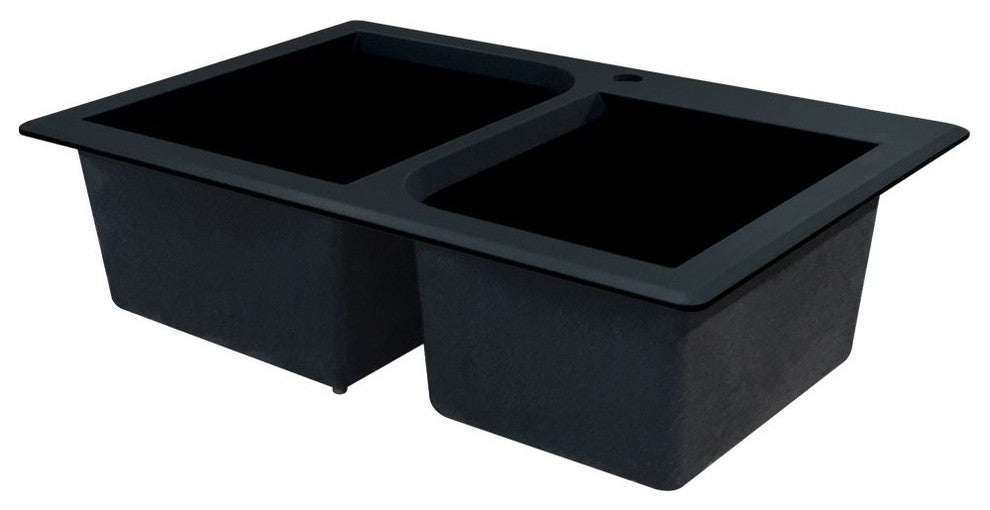 Radius 33" silQ Granite Double Bowl Kitchen Sink with 1 Hole in Black