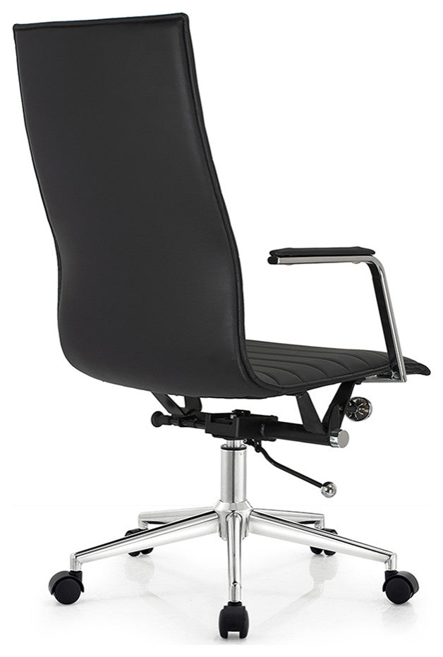 Set of 2 High Back Home Office Chair Upholstered PU Leather Armchair, Black