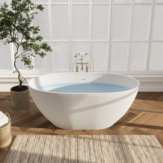 Euston Flatbottom Freestanding Solid Surface Soaking Bathtub, Matte White, 55inch