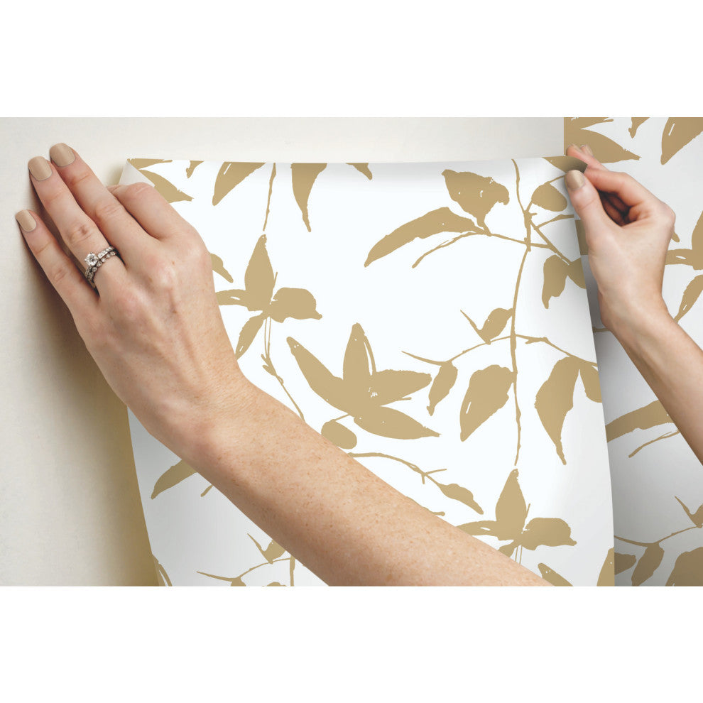 Persimmon Leaf Wallpaper, Gold, White