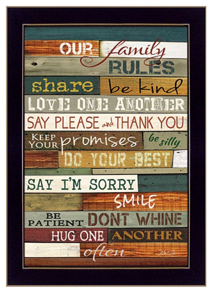 "Our Family Rules" By Marla Rae, Printed Wall Art, Ready To Hang, Black Frame