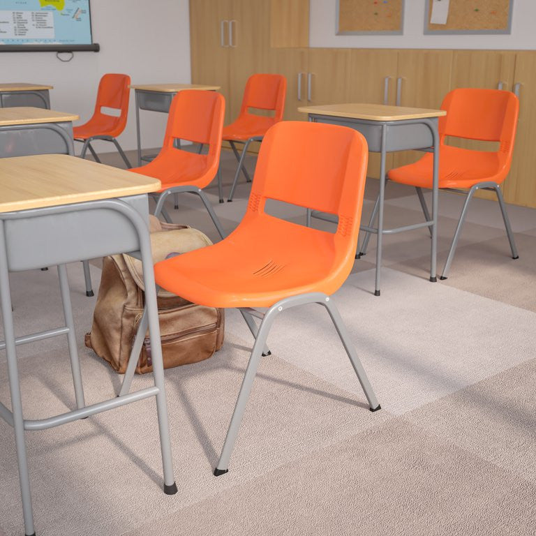 5 Pack Multipurpose Chair, Stackable Design With Plastic Seat & Back, Orange