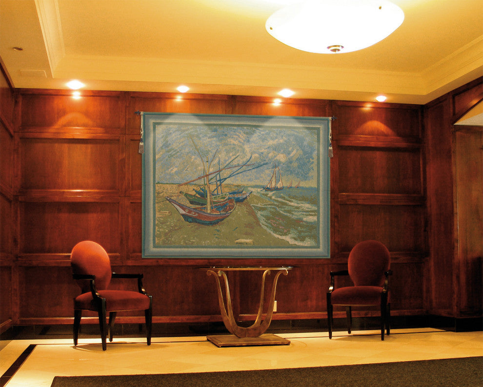 Van Goghs Fishing Boats Belgian Wall Tapestry