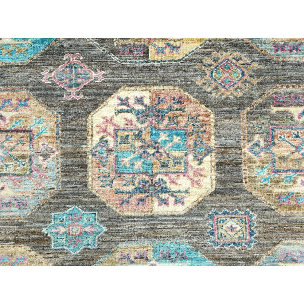 Sage Green, Hand Knotted Afghan Super Kazak Pure Wool Oriental Rug, 8'9"x11'7"