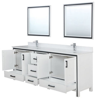 Ziva White 84" Double Vanity, Cultured Marble Top, 34" Mirrors