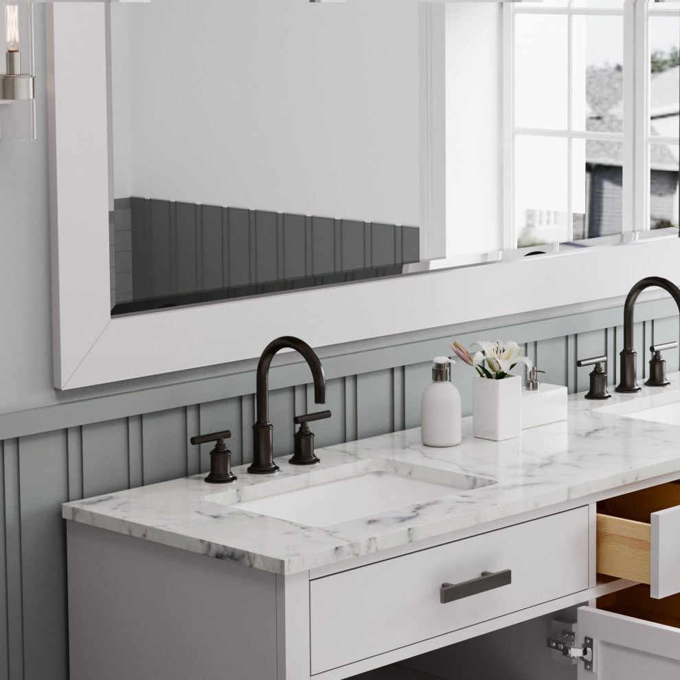 Hartford 72" Double Sink Marble Countertop Bath Vanity, White, Vanity With Large