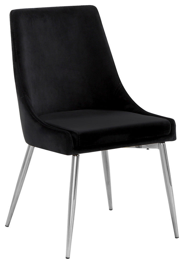 Karina Velvet Dining Chairs, Set of 2, Black, Chrome Base