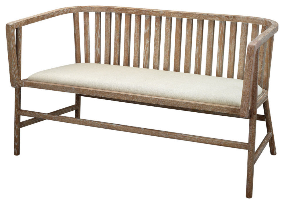 Grayson Settee, Off White Linen and Gray Washed Wood