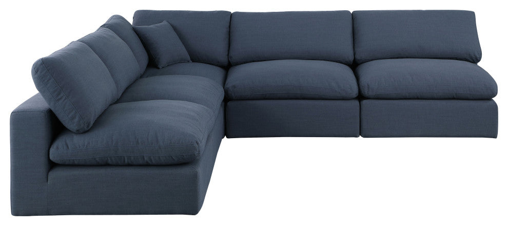 Comfy Upholstered L-Shaped Modular Sectional, Navy, 5-Piece: 4 Armless Chair, 1 Corner Chair, Linen Textured Fabric