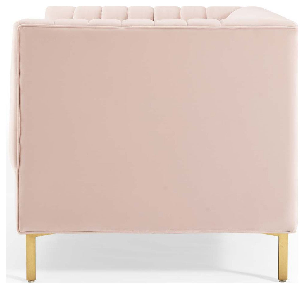 Tufted Loveseat Sofa, Velvet, Pink, Modern, Living Lounge Hotel Hospitality