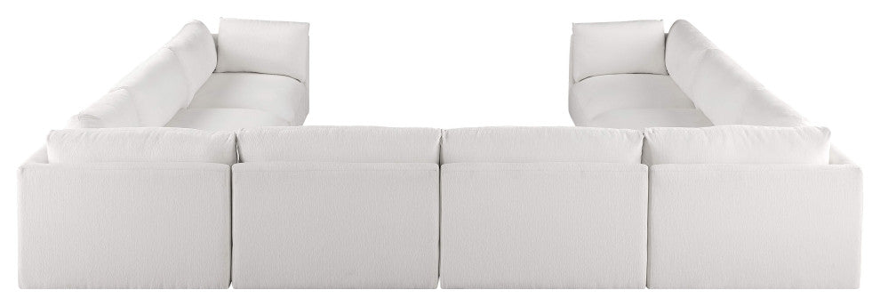 Ease Polyester Upholstered U-Shaped Modular Sectional, Cream, 8 Piece: 4 Corner, 4 Armless