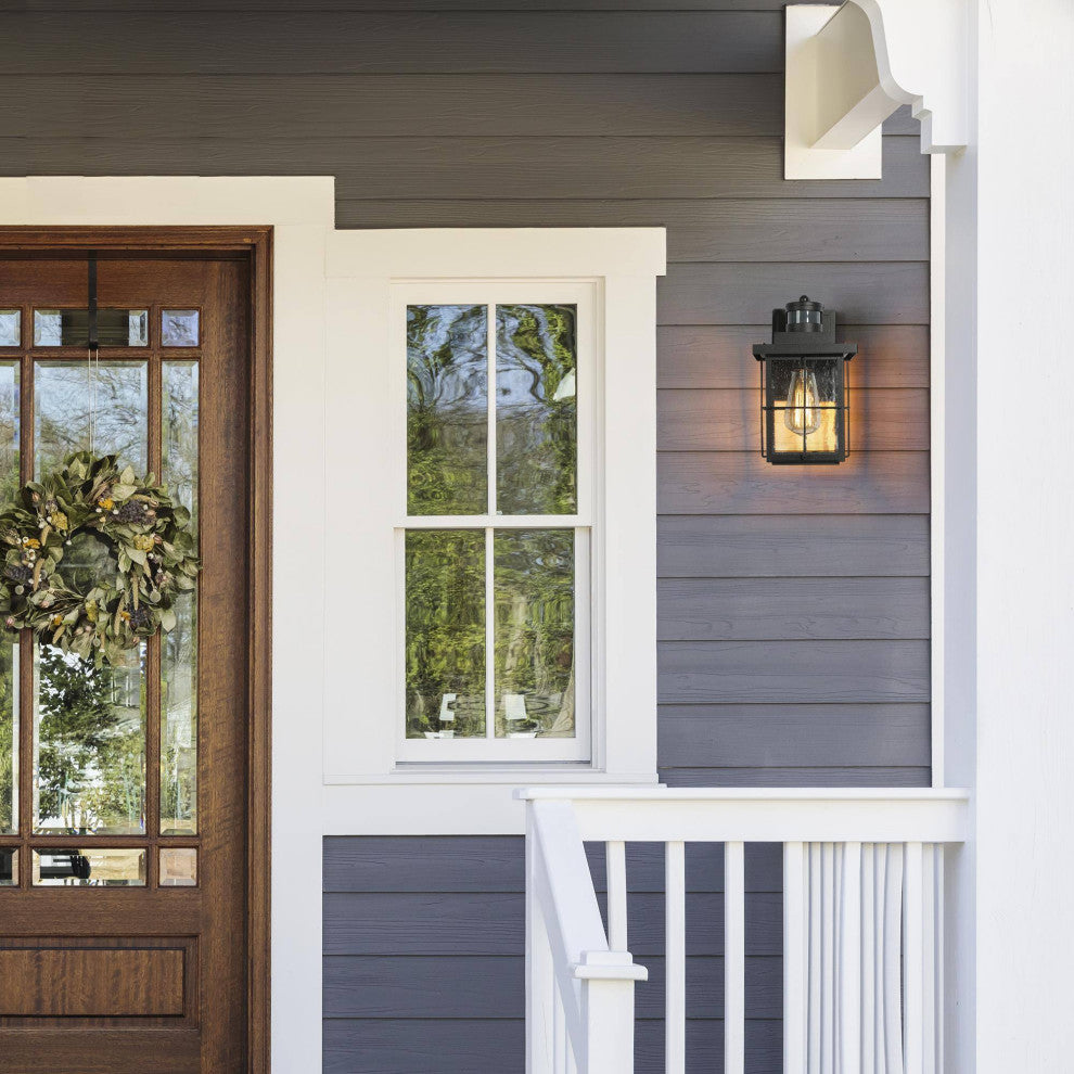 LNC 1-Light Transitional Matte Black LED Outdoor Lighting, Wall Sconce With Motion Sensor