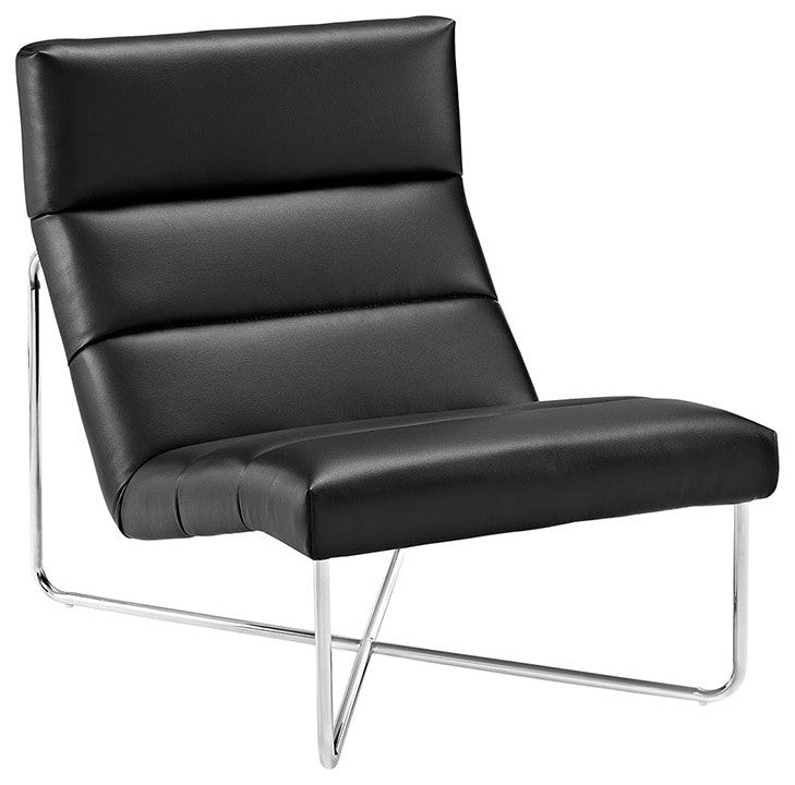 Modern Black Reach Upholstered Vinyl Lounge Chair