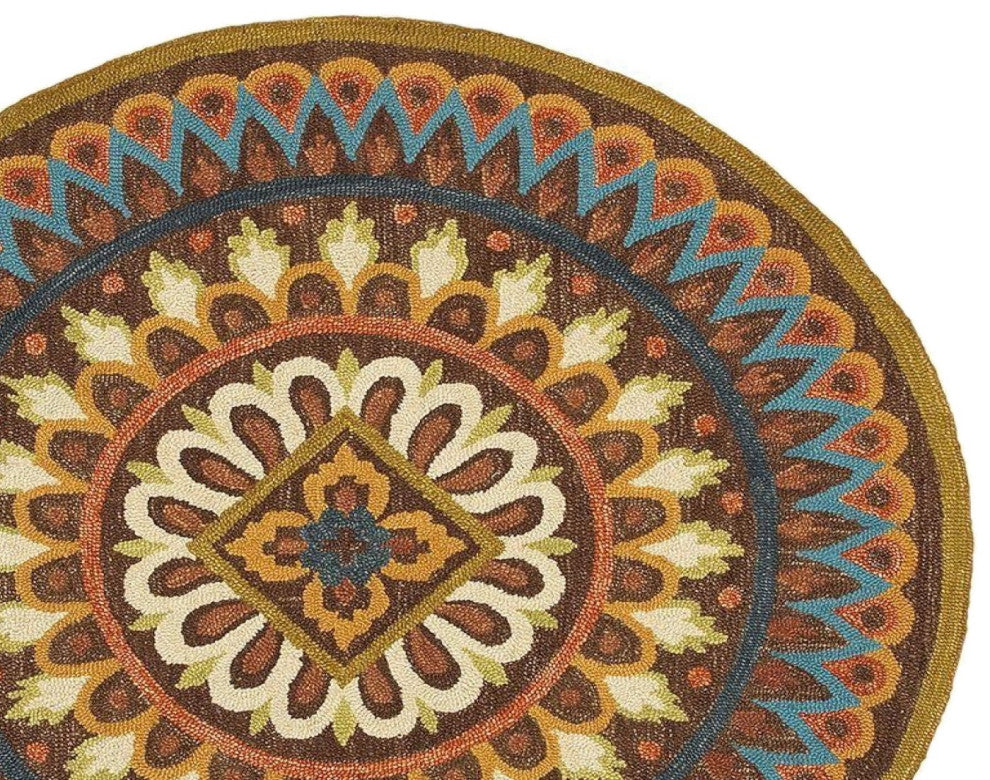 6" Round Brown Bohemian Mandala Area Rug