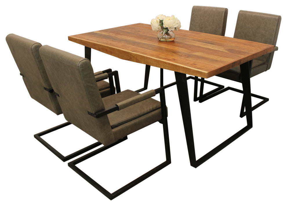Anaheim 63" 5-Piece Dining Set, 4 Gray Leather Arm Chairs