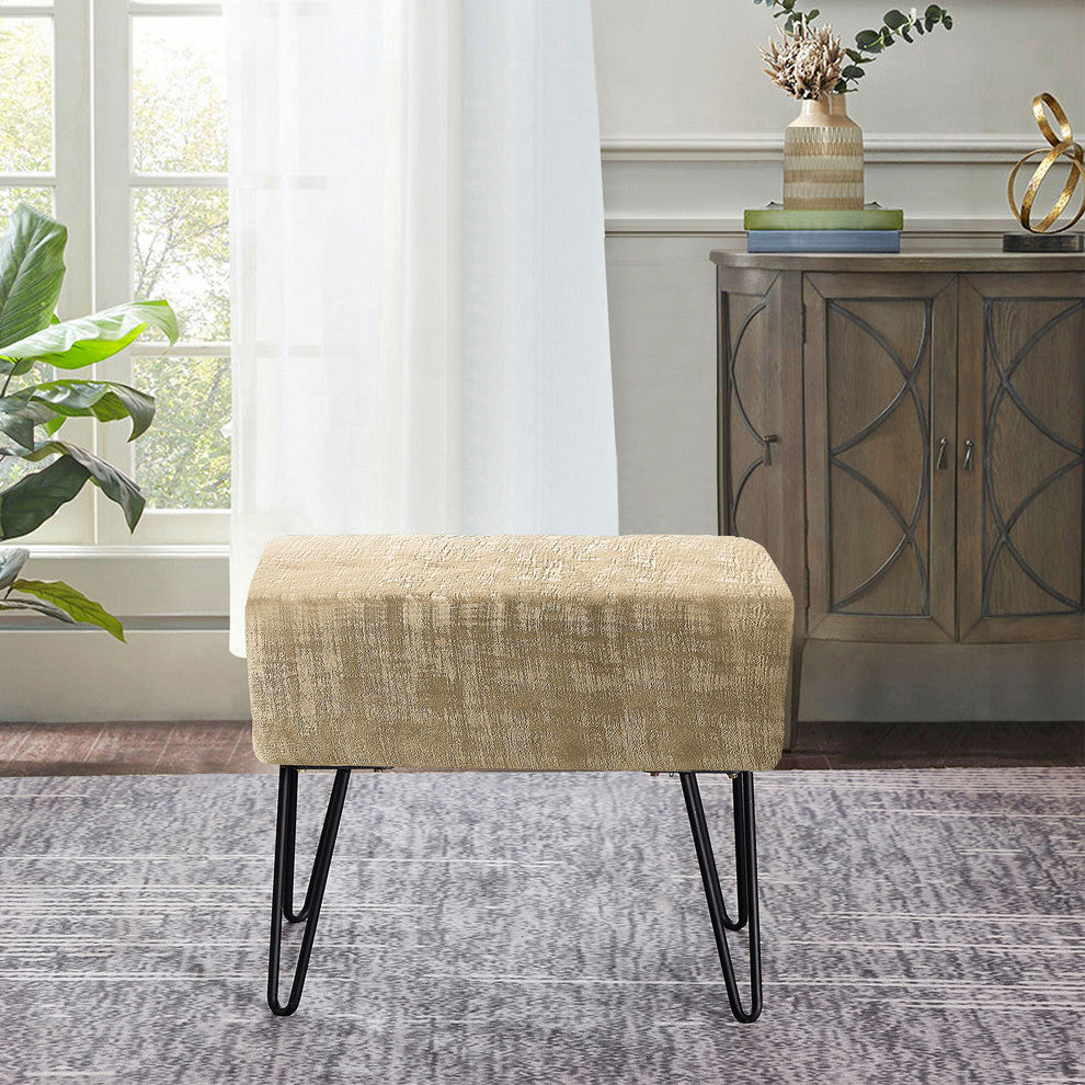 Textured Velvet Ottoman, Almond Buff