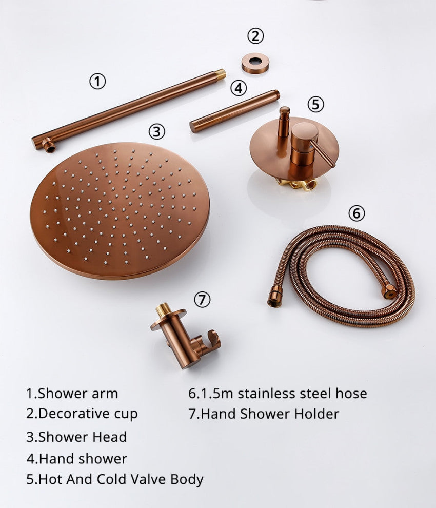 Solid Brass Rose Gold Shower Faucet Set With Handheld Shower