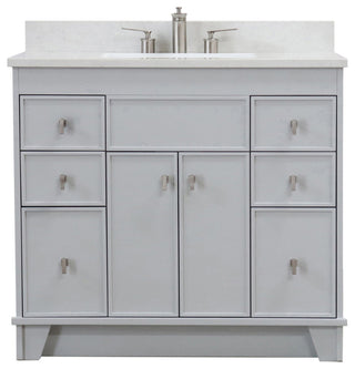 39" Single Sink Vanity, French Gray Finish With Engineered Stone Top