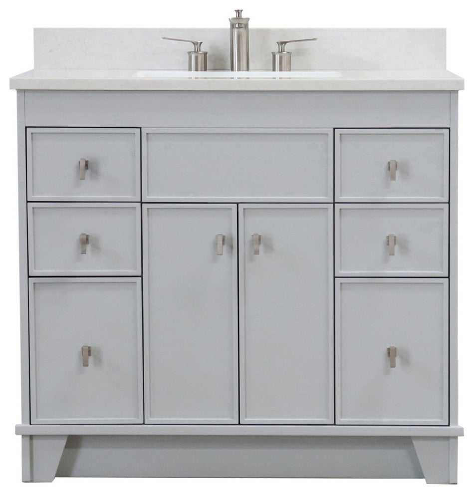 39" Single Sink Vanity, French Gray Finish With Engineered Stone Top