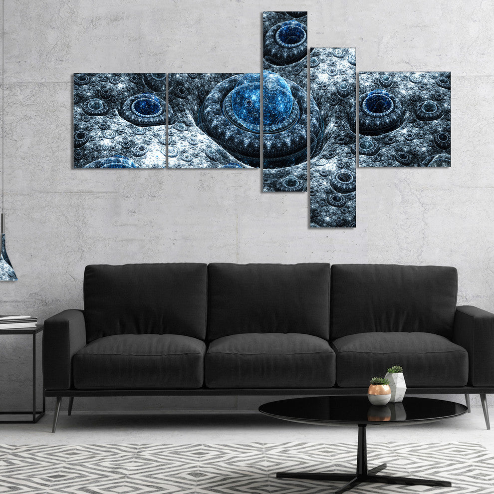 Blue Fractal Exotic Planet, Abstract Canvas Art Print, 60"x32", 5 panels
