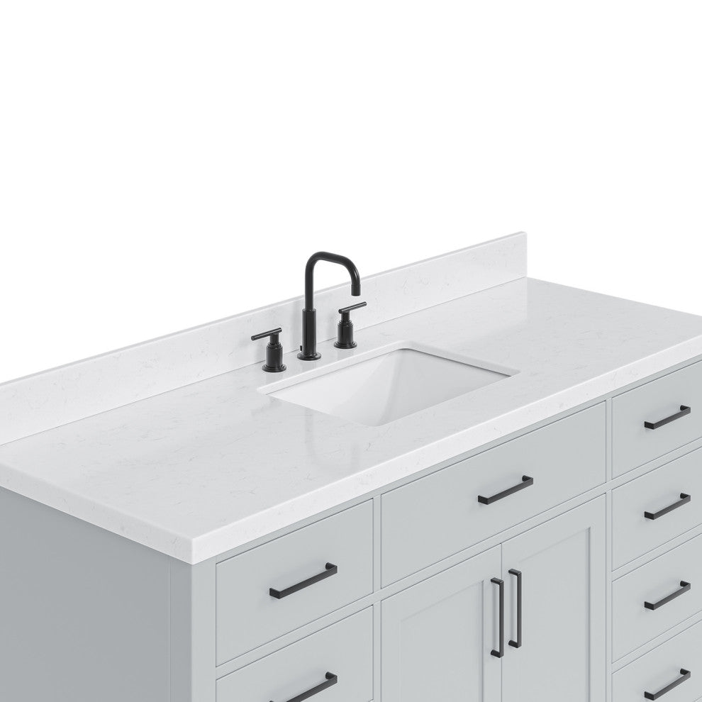 Ariel Hepburn 60" Single Rectangle Sink Vanity, Carrara Quartz, Gray