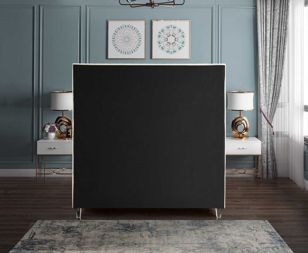 Candace Velvet Upholstered Bed, Cream, Queen