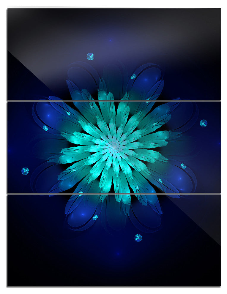"Fractal Flower Blue & Turquoise" Metal Wall Art, 3 Panels, 28"x36"