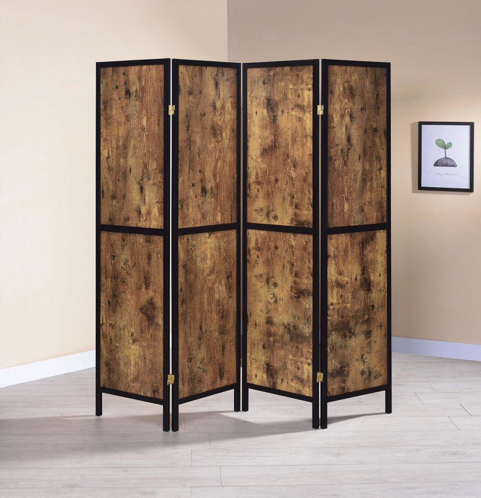 4-Panel Folding Screen, Antique Nutmeg And Black