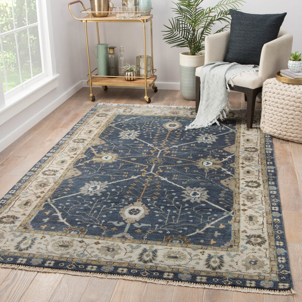 Jaipur Living Princeton Knotted Floral Dark Blue/Beige Area Rug, 9'x12'