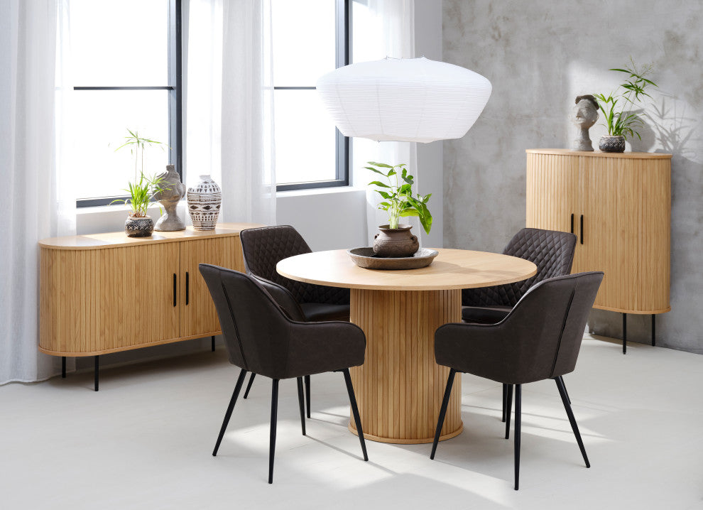 Mid-Century Modern Pedestal Dining Table, Natural Oak, Round