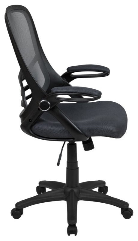 High Back Mesh Swivel Office Chair With Flip-up Arms, Dark Gray