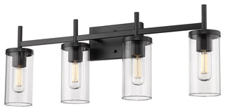 Winslett 4 Light Bath Vanity, Matte Black With Ribbed Clear Glass