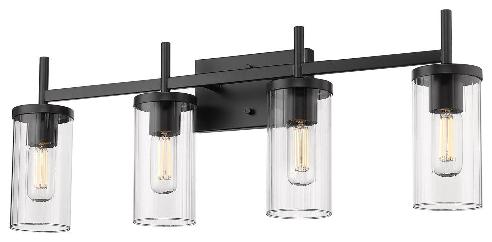 Winslett 4 Light Bath Vanity, Matte Black With Ribbed Clear Glass