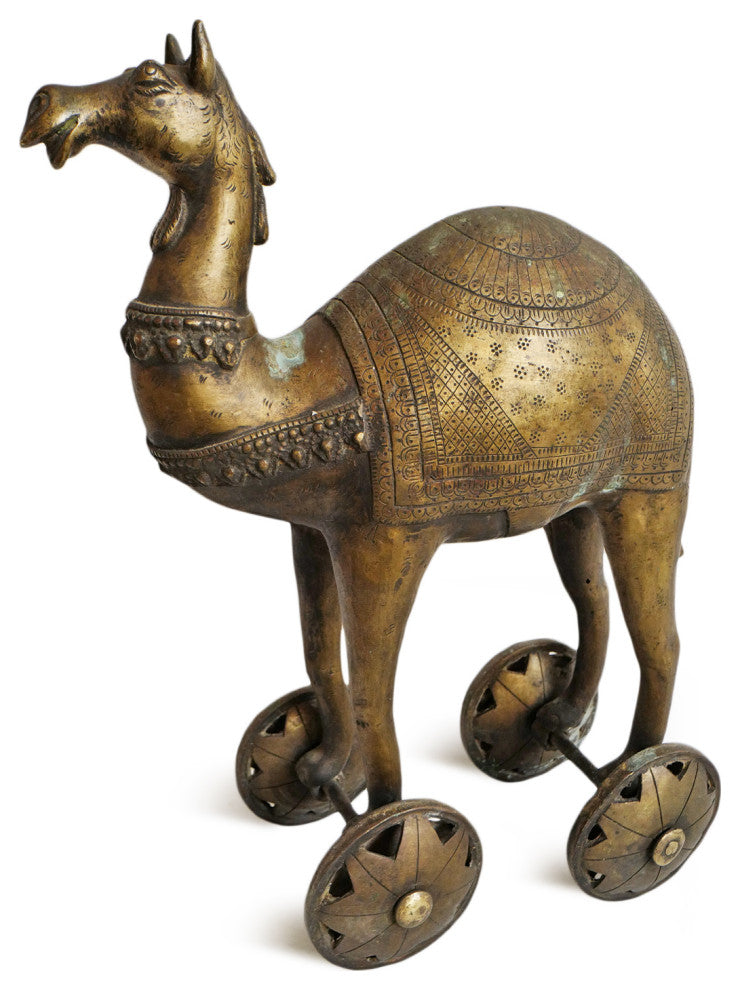 Antique Brass India Camel on Wheels