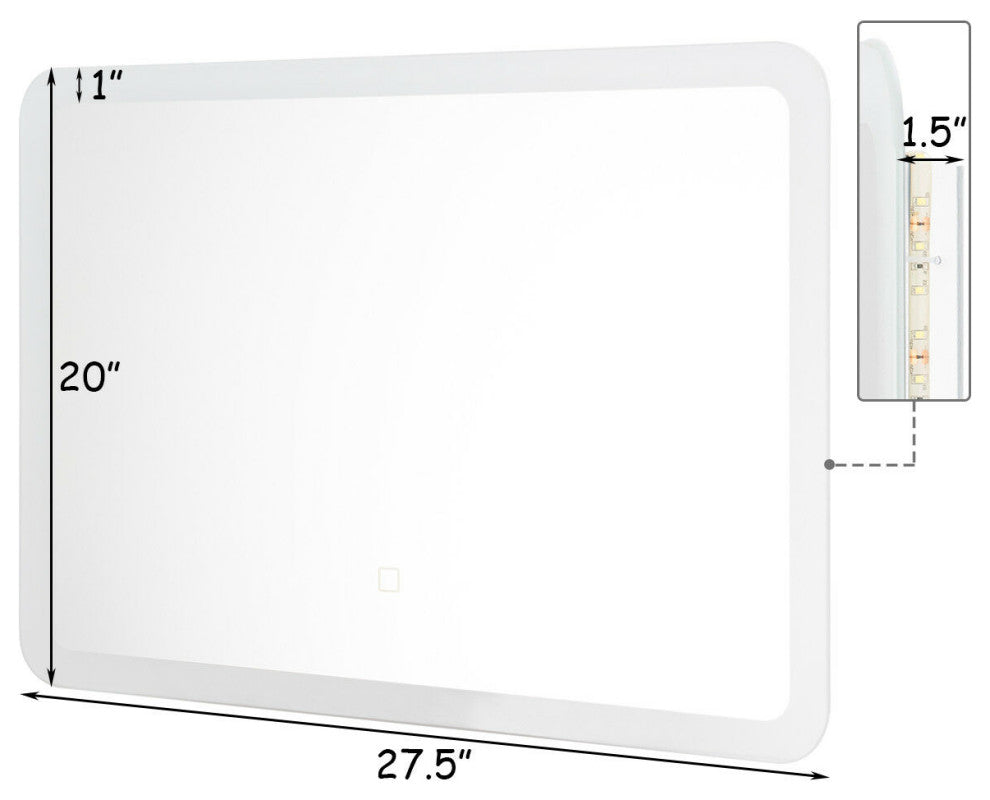 Costway LED Wall-mounted Mirror Bathroom Makeup Rounded Arc Corner W/Touch