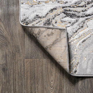 Swirl Marbled Abstract Area Rug, Gray/Black, 2'x10'