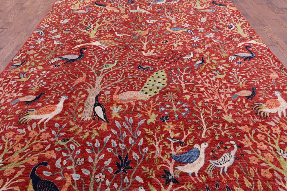 9' 1" X 12' 1" Persian Tree Of Life Hand-Knotted Wool Rug Q7813
