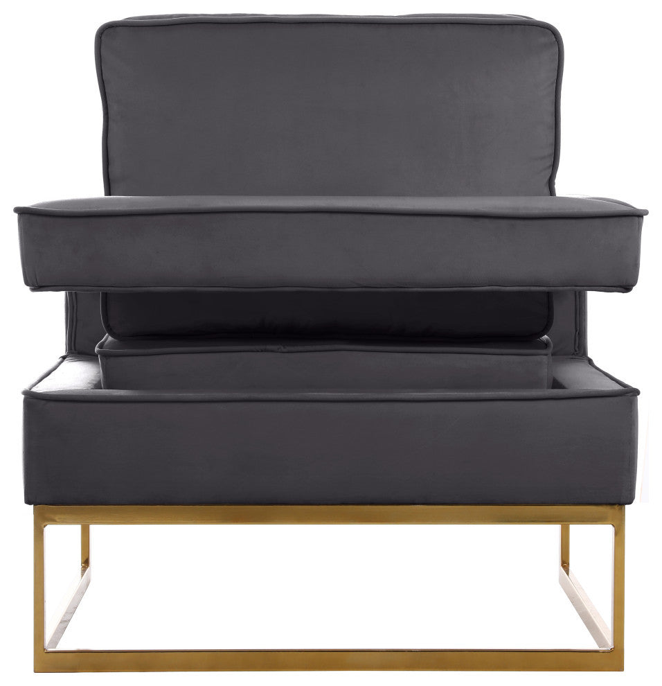 Noah Velvet Upholstered Accent Chair, Gray, Gold Base