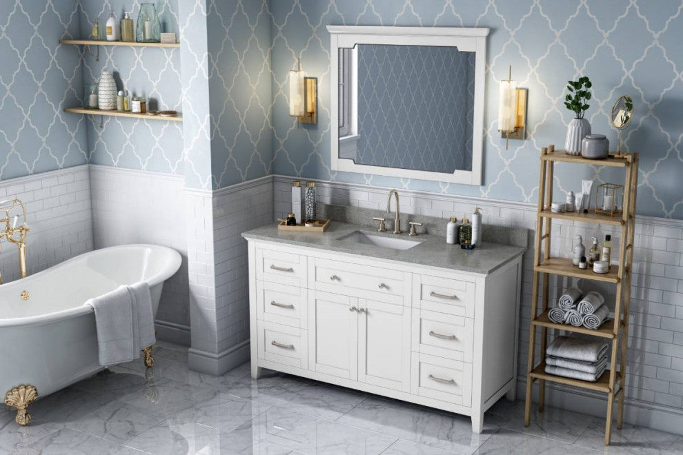 Chatham Traditional 60" White Single Sink Vanity, Steel Grey Cultured Marble Van