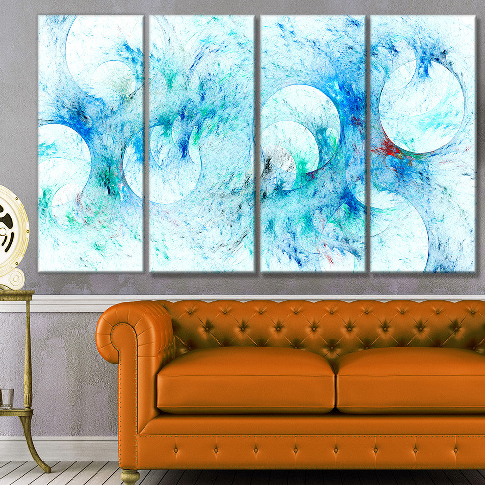 Blue White Fractal Glass Texture, Abstract Canvas Art Print, 48"x28", 4 Panels