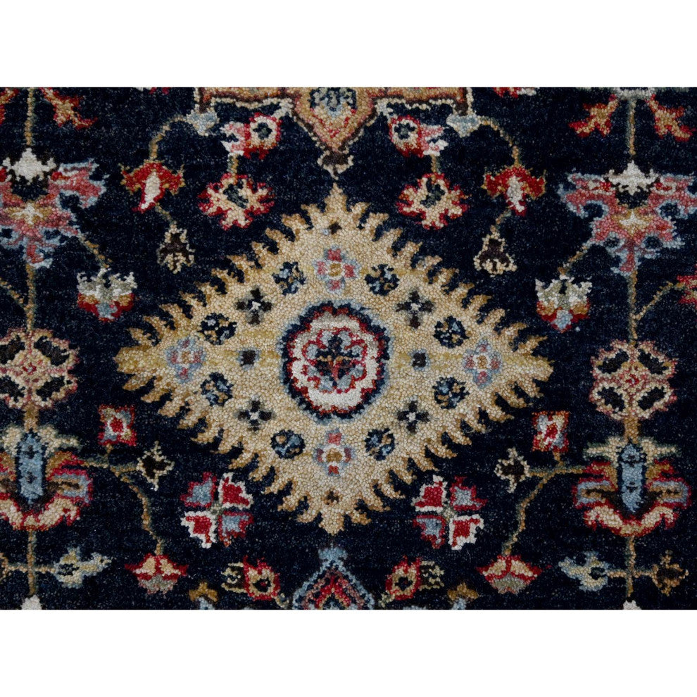 Denim Black, Organic Wool, Hand Knotted, Karajeh Design Runner Rug, 2'7"x10'1"