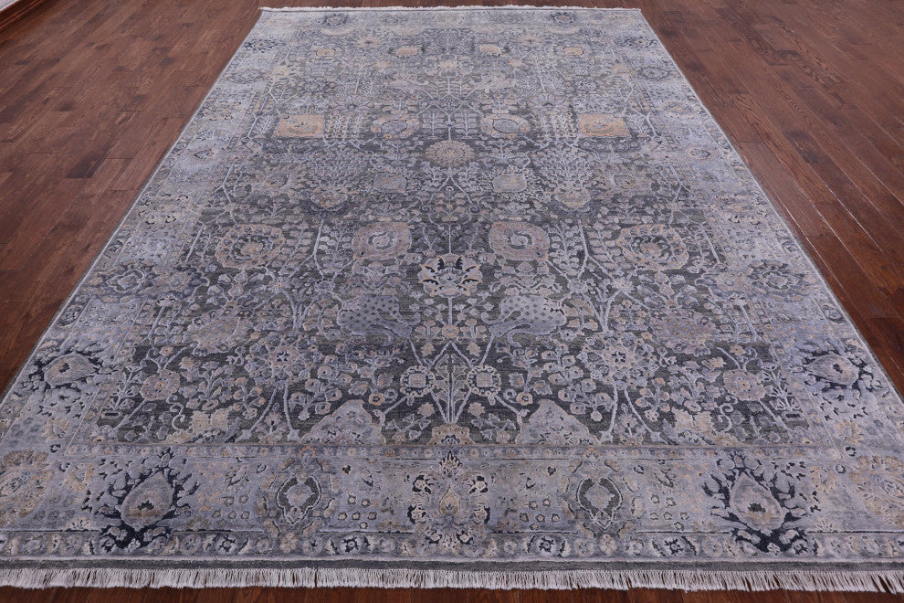 8' 11" X 12' 1" Wool and Silk Persian Handmade Rug Q9097