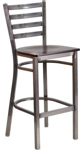 Hercules Series Clear Coated Ladder Back Metal Barstool, Clear, Walnut