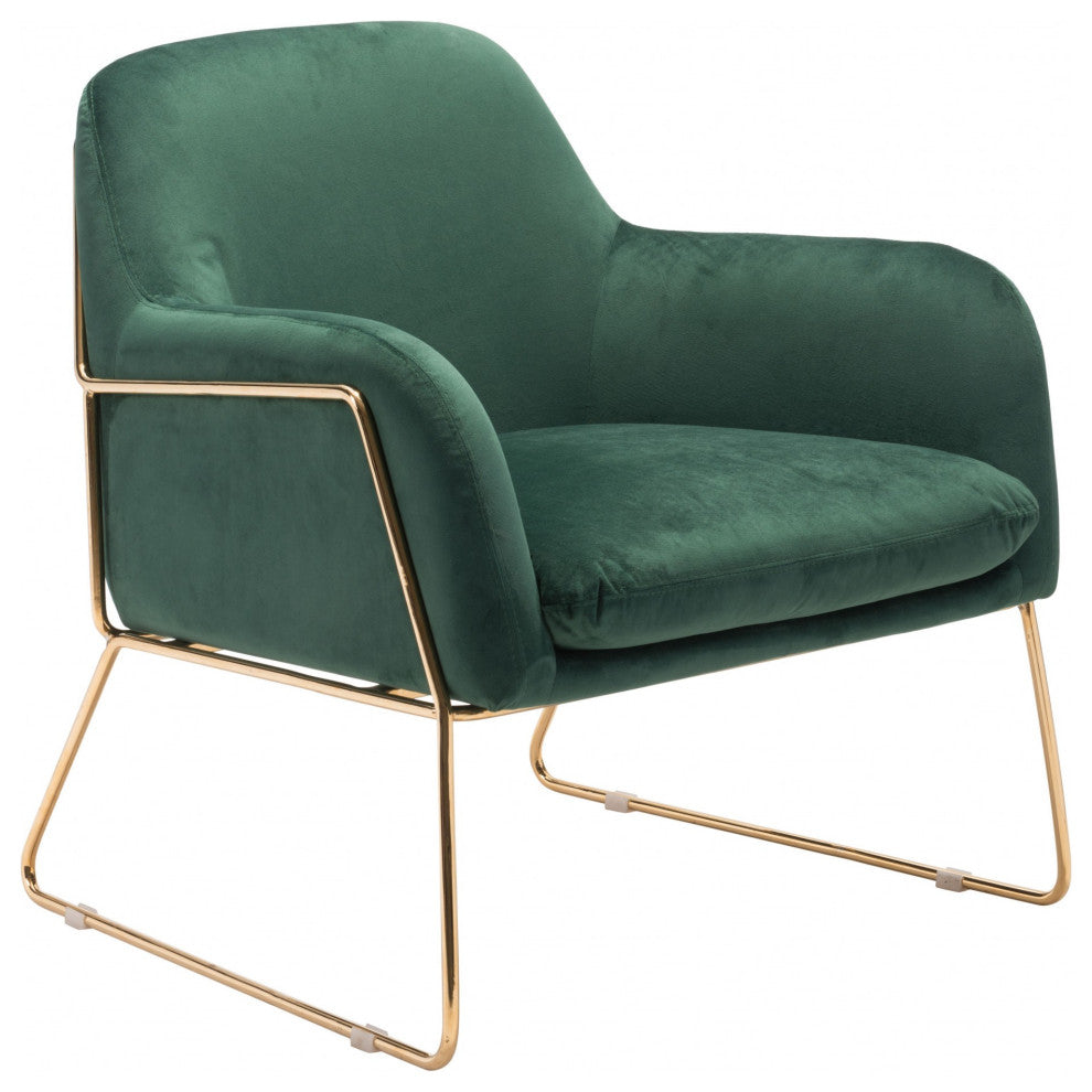 Comfy Square Green Velvet and Gold Accent Arm Chair